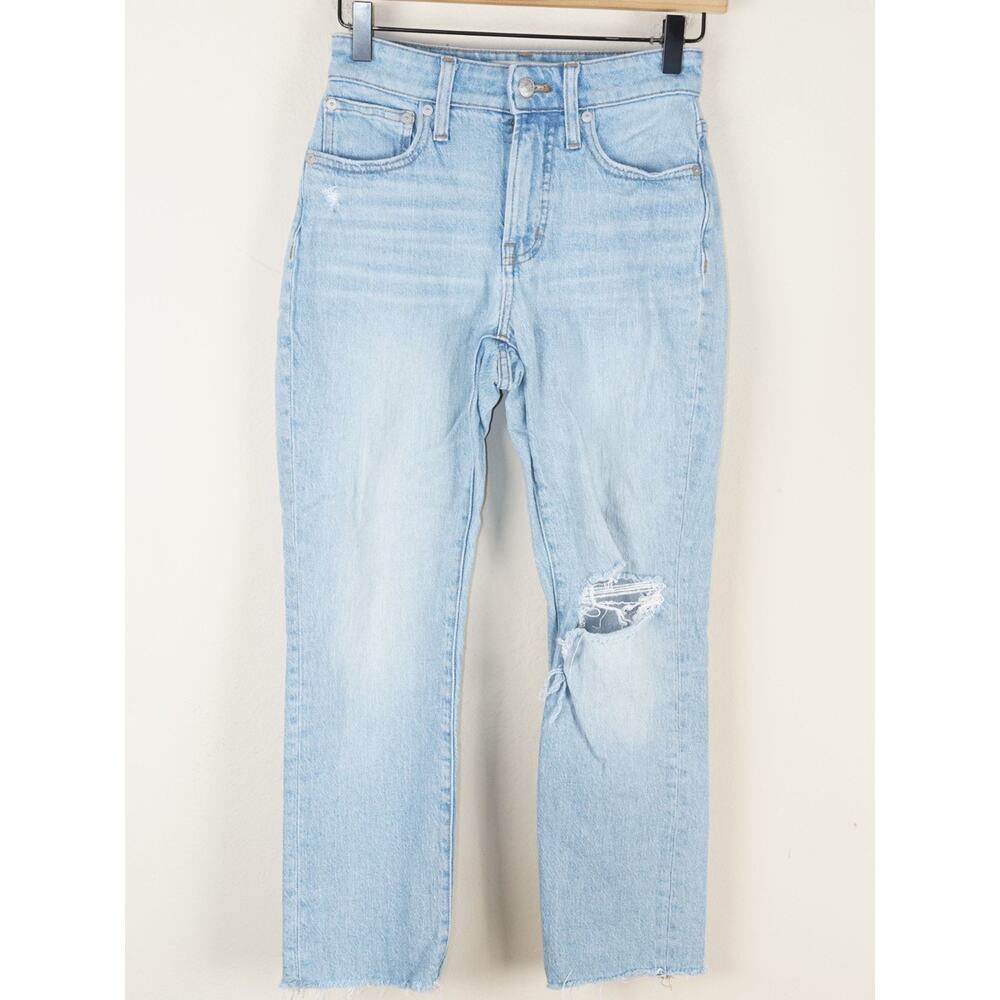 Madewell Destroyed Curvy Perfect Vintage Coney Light Wash Ripped Blue Jeans 24P